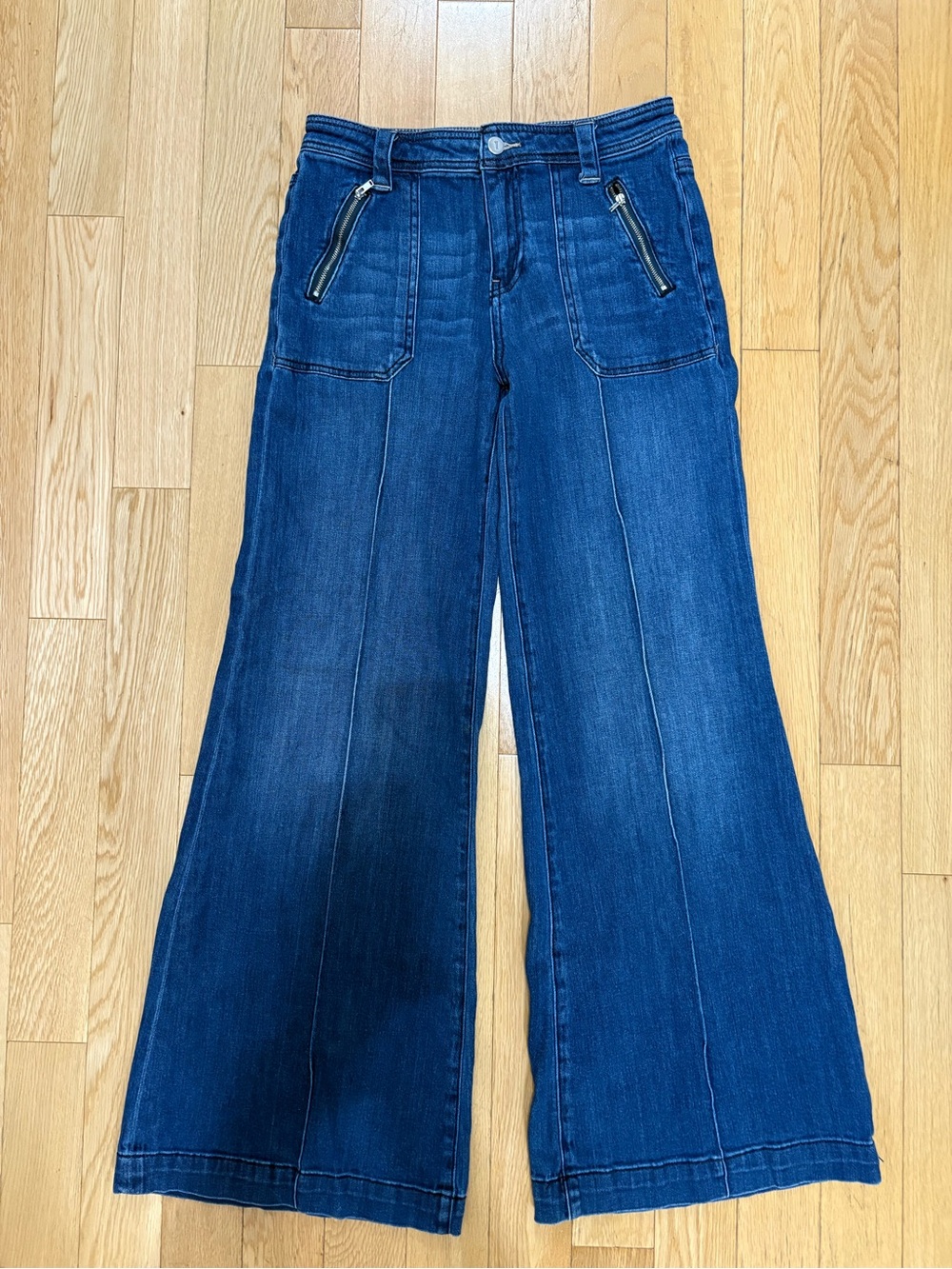 Pilcro Anthropologie Pocket High-Rise Flare Jeans 27 Zipper Retro Vintage Boho - Picture 2 of 12